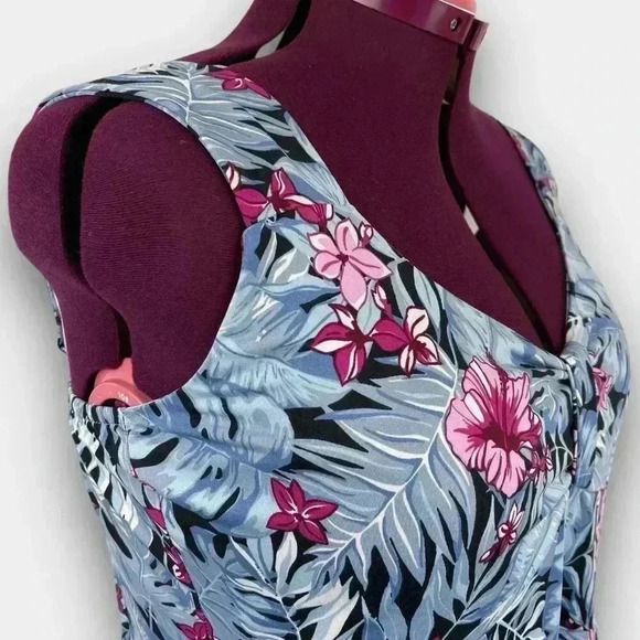 🟢 2/$25 ~ IB DIFFUSION ladies midi dress floral‎ dress 1X blue/white/black/pink - Picture 6 of 8